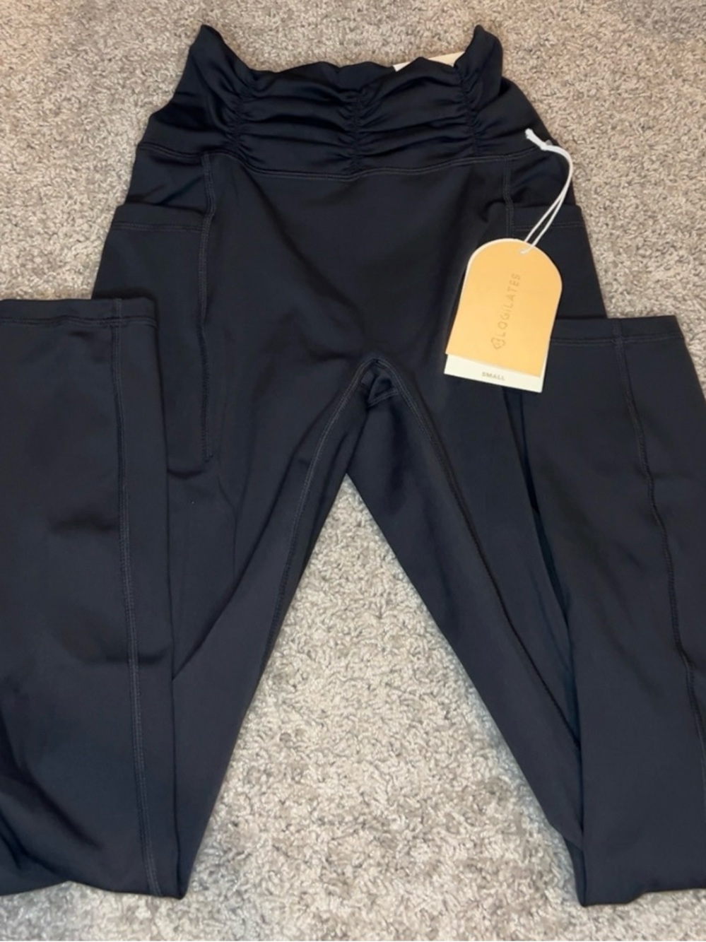 High-Rise Black Ruched Waist Leggings